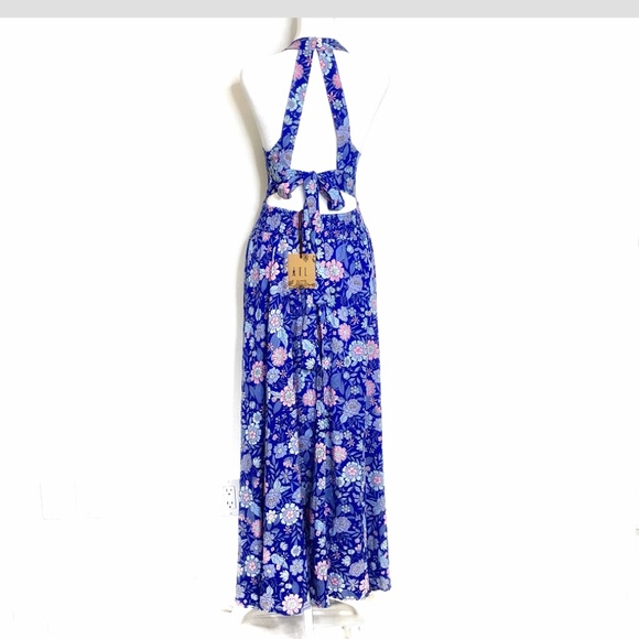 NWT Abel the Label Anthropologie Blue Bell Cottage Floral Maxi Halter Dress - Picture 6 of 13